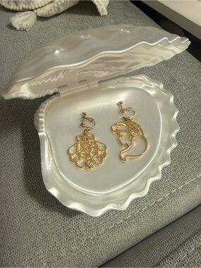 Disney Gold-Tone Mermaid Filigree Clip-On Earrings with Pink Accents